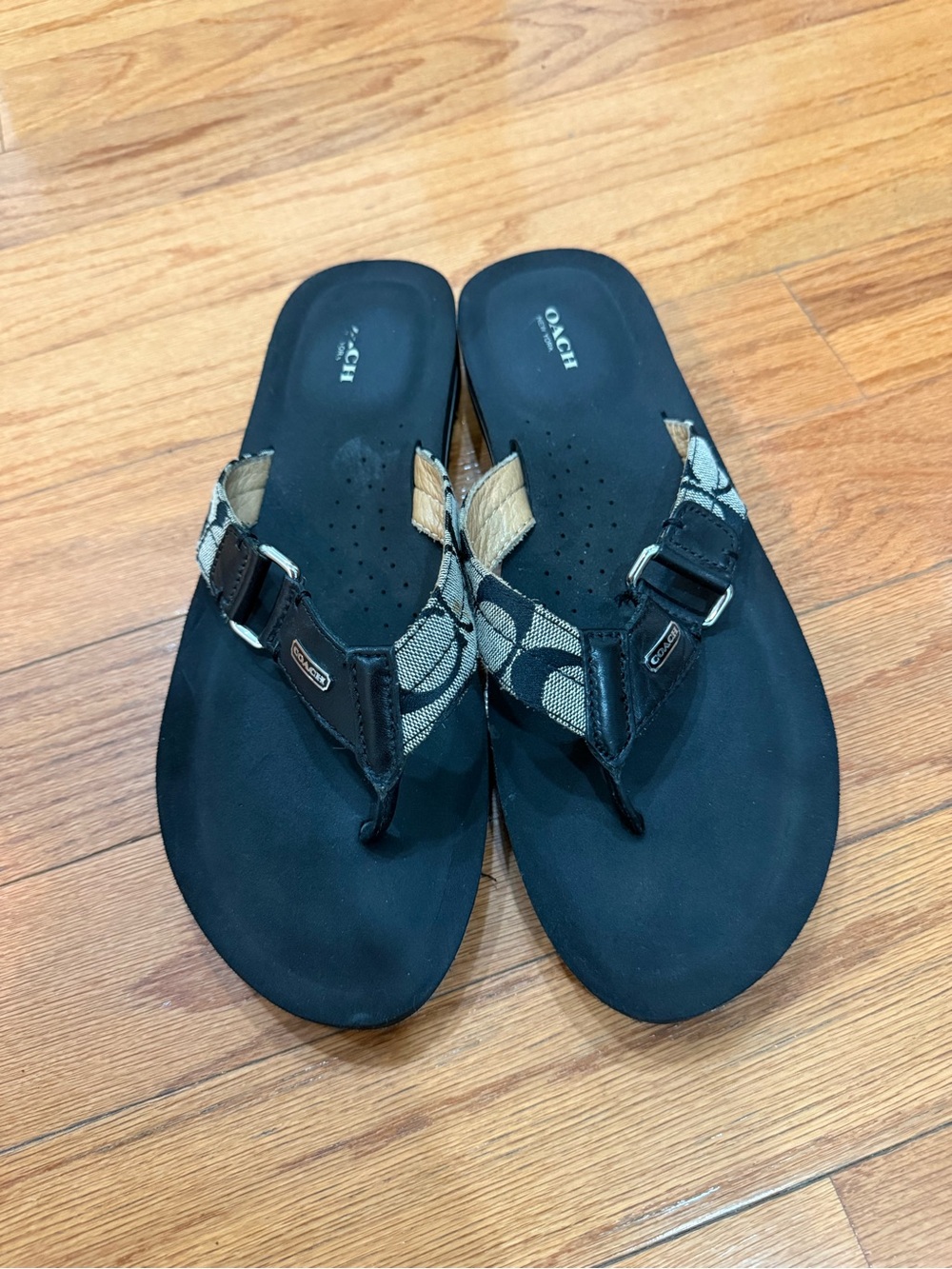 Coach Black Flip Flop Sandals with Signature Canvas Straps